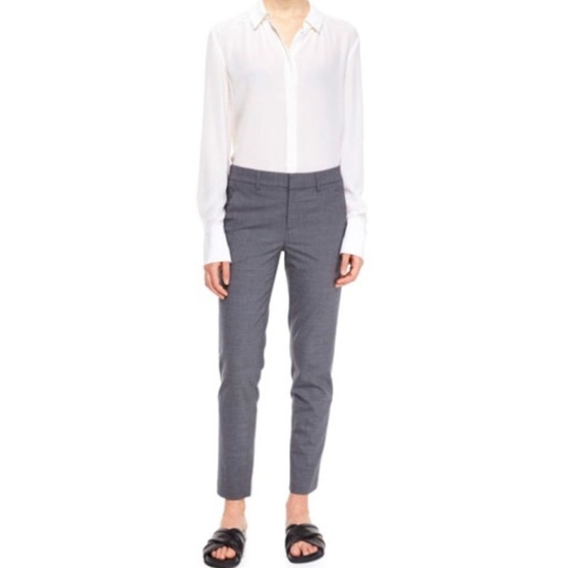 Vince Side Strap Dress Pant Mid Rise Vr556-20585 Gray Size 10 New